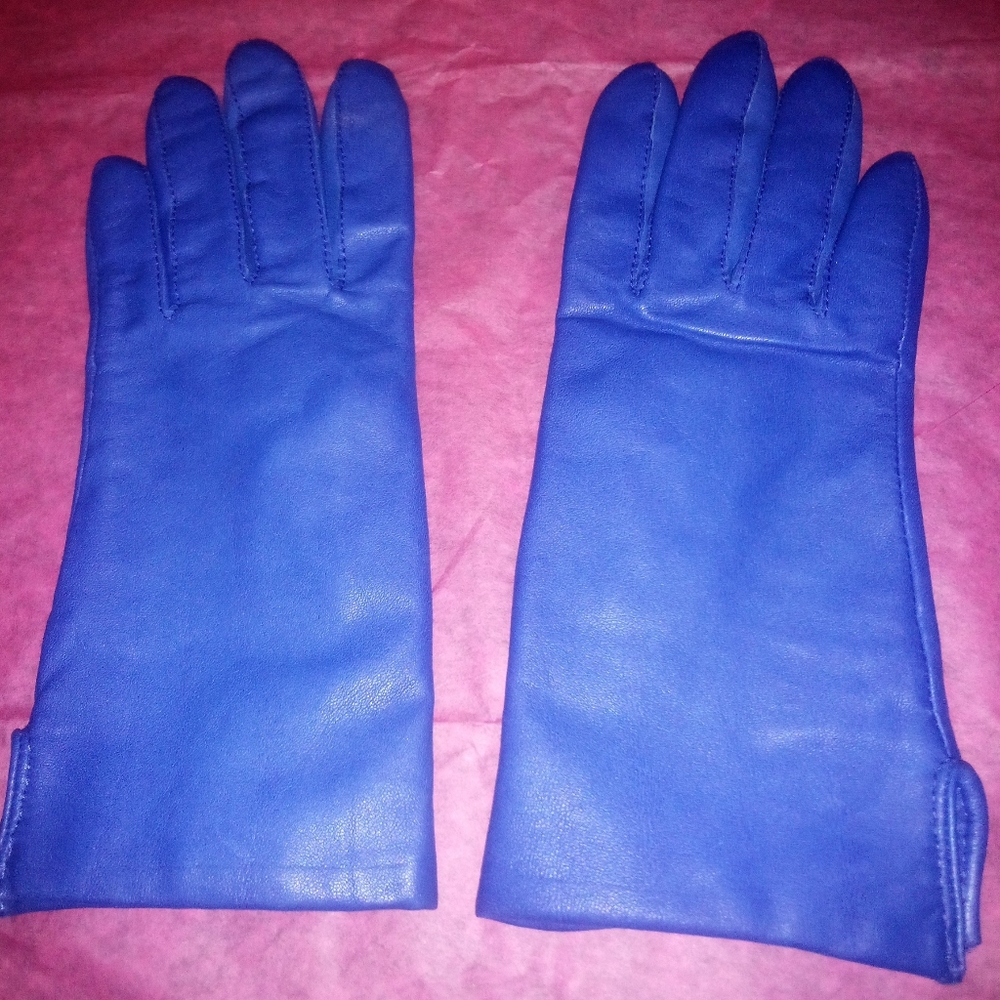 Vintage Fownes Awesome Stylish Blue Leather Gloves Size 6 1/2